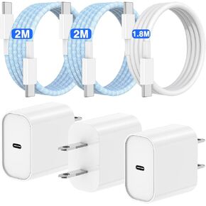 USB C Charger for iPhone 15 Pro Charger Fast Charging, 3Pack 6/6/6FT 20W Type-C Charger Fast Wall Charger Block with USB C to Apple USB C Cable Cord Charging for iPhone 16/15/15 Plus/Pro Max - Blue