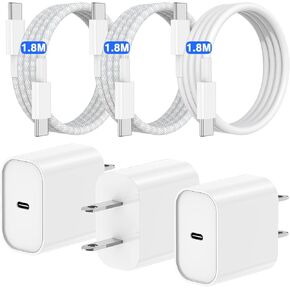 USB C Charger for iPhone 15 Pro Charger Fast Charging, 3Pack 6/6/6FT 20W Type-C Charger Fast Wall Charger Block with USB C to Apple USB C Cable Cord Charging for iPhone 16 15 15 Plus Pro Max - White