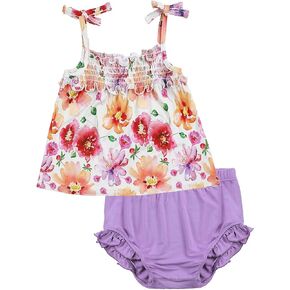 Infants Baby Girls 2 Piece Summer Outfits Set Smocked Tank Top and Bloomer Shorts Set
