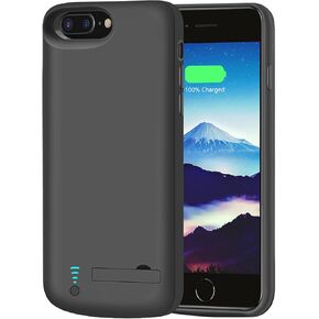 RUNSY [New] Battery Case for iPhone 8 Plus / 7 Plus / 6S Plus / 6 Plus, 6000mAh Rechargeable Extended Battery Charging/Charger Case, Adds 1.5X Extra Juice, Supports Wired Headphones Black
