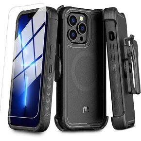 M MYBAT PRO Maverick Series iPhone 13 Pro Max Case with Belt Clip Holster,w/Screen Protector,Anti-Drop,Shockproof,with 360°Rotating Kickstand,Heavy Duty Protection Army Green
