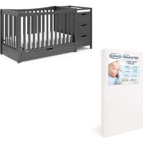 Graco Benton 5 in 1 Convertible Crib with Premium Foam Crib and Toddler Mattress - Gray