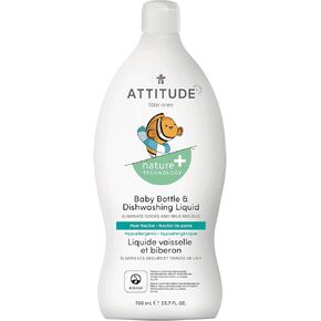 ATTITUDE Baby Dish Soap for Sensitive Skin with Oatmeal, Plant and Mineral-Based Ingredients, Vegan Household Products, Unscented, 23.6 Fl Oz