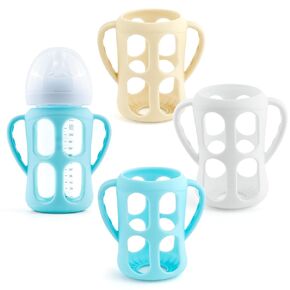 3 Pack Silicone Sleeves Handle for Avent Natural Glass Baby Bottles, Anti Breakage Baby Bottle Holder for Philips Avent Glass Natural Baby Bottle, BPA Free (White,Milk Yellow,Light Blue, 8Oz/240ml)