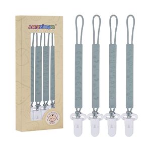 One Piece Design Silicone Pacifier Clip Holder for Baby Boys and Girls,Pack of 4 Flexible Paci Leash,Binky Clips,Newborn Essentials (Plastic Clip, Gray)