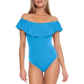 Trina Turk Women's Ruffle One Piece Swimsuit, Off Shoulder, Bathing Suits