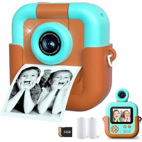 Kids Camera Instant Print,Kids Video Camera Instant Print Camera for Kids,Kids Instant Camera with Print Paper & 32G Card,Christams Birthday Gifts for Boys Age 3-12