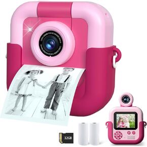 Kids Camera Instant Print,Kids Video Camera Instant Print Camera for Kids,Kids Instant Camera with Print Paper & 32G Card,Christams Birthday Gifts for Girls Age 3-12
