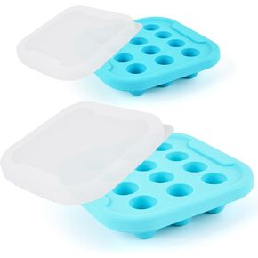 Baby Food Freezer Tray Mold - Perfect Storage Container Silicone Ice Cube With Lid for Breast Milk, Bone Broth, Purees Baby Food and Purees Color Aqua Blue