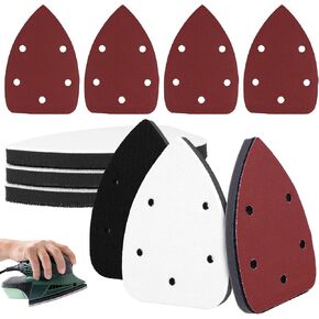 5pcs Sander Sandpaper Backing Pad with 10pcs Alumina 5-Holes Sandpapers, Sponge Triangle Detail Sanding Interface Pads Detail Sander Pads for Cushioning & Flexibility