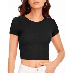 Made in USA Womens Crop Top Tee Short Sleeve Ribbed Sexy Gym Summer Essential Trendy Cute OOTD Y2K T-Shirt