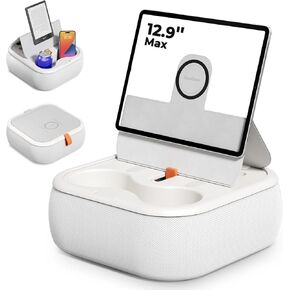 Tablet/Kindle Pillow Stand Magnetic Tablet Holder with Two Magnetic Rings, Compatible with 4-13" Phones, Tablets, Kindle, Cozy Pillow Stand with Bowl for Lap, Desk, Bed (Pale Gray)