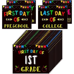 16PCS First and Last Day of School Sign Double Sided Back to School Chalkboard Style Sign Reusable First Day of Preschool Kindergarten First Grade Photo Props Sign for Kids Boys Girls