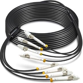 100 Meters 4 Core OM3 Multimode Industrial TPU LC to LC Outdoor Armored Fiber Patch Cable, Direct Burial 4 Strands Fiber Optic Cable, 10Gb Duplex 50/125um MMF LC-LC 4 Fibers