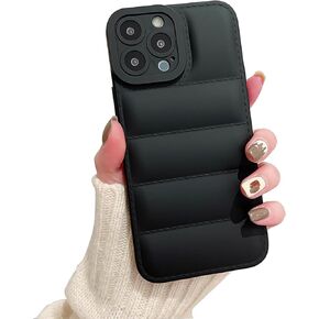 Luxury Down Jacket Phone Case for iPhone 14 Pro Max. The Puffer Case Soft Silicone Shockproof Cover, Black,for iPhone Protector Fashion