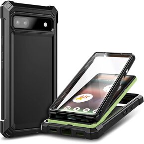 Designed for Google Pixel 6A Case with [Built-in Screen Protector], Full-Body Protective Shockproof Rugged Bumper Cover, Impact Resist Phone Case (Black)