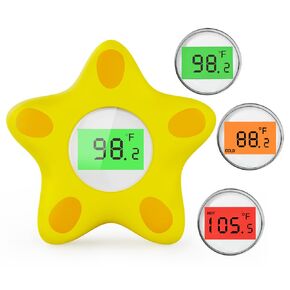 Baby Bath Thermometer, Infant Digital Water Thermometer Safety with 3 Color Backlit and Temperature Warning, Room Thermometer Floating Toy for Infant, Toddler, Bathtub, Swimming Pool (Yellow)