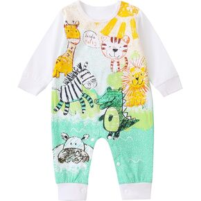 Baby Girls' Cute Rompers Giraffe Zebra Elephant Cartoon Print Jumpsuits Pure Cotton Cozy Fashion Clothes