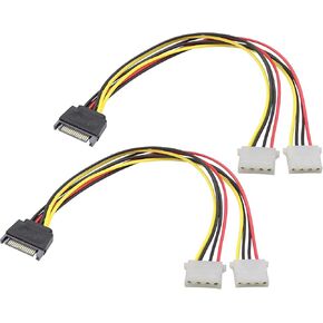 zdyCGTime SATA 15pin to Dual 4pin Molex one-to-Two Power Cord Cable,sata 15P to 4P IDE Hard Drive Power Cord Y-Splitter,SATA Male to 2 Molex Female for 12V/5V IDE HDD DVD.(30cm/2Pack)