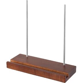 QWORK Solid Wood Tabletop Record Holder, Black Walnut with Stainless Steel Supports, Secure Design - Ideal for Vinyl Records, CDs, & iPads.