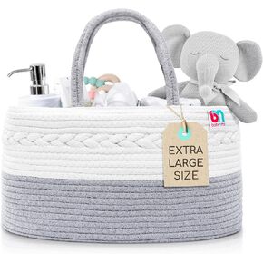 Rope Diaper Caddy - Extra Large Storage for Baby and Toddler Items - Diaper caddy basket - Portable Cotton Organizer Easily Holds Diapers, Wipes, Clothing, Useful for Nursery, Bedroom