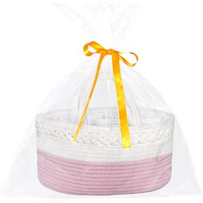 ABenkle Baby Diaper Caddy, Nursery Storage Bin and Car Organizer for Diapers Wipes, Cotton Rope Basket Changing Table Caddy with Gift Bags and Ribbon