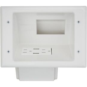 DATA COMM Electronics 45-0271-WH Recessed Low Voltage Mid-Size Plate with Duplex Receptacle and 4.0 Dual USB Ports - White