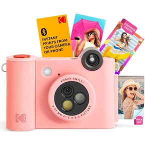 كاميرا KODAK Smile+ كاميرا طباعة رقمية فورية لاسلكية مع عدسة متغيرة التأثير، مطبوعات صور لاصقة مقاس 2x3 بوصة، وتكنولوجيا طباعة Zink، متوافقة مع أجهزة iOS وAndroid - وردي