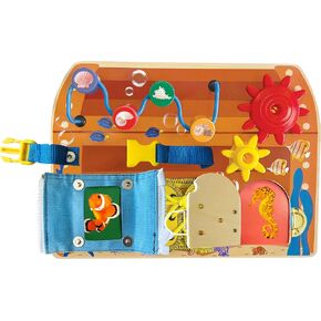 Brilliant Baby® - Ocean Busy Board | Toddler Learning Toy | Interactive Wooden Ocean Toy for Toddler and Baby | Educational and Fun Wooden Baby Busy Board for Early Childhood Development