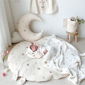 Poowe Nursery Kids Rug Creeping Crawling Mat Koala Baby Rug Childrens Floor Area Rug Mat 100% Cotton Baby Crawling Mat Round Infants School Carpet Decor, 33.5" Round-Rabbit