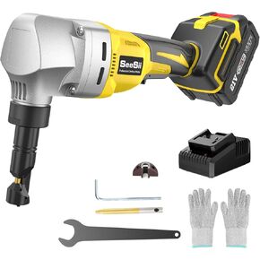 SeeSii Cordless Nibbler Metal Cutter - 1600 RPM Electric Sheet Steel Cutter with 5.0Ah Battery, 21V Brushless Metal Shear for Cutting Stainless Steel, Aluminum, Plastic, Wood Board