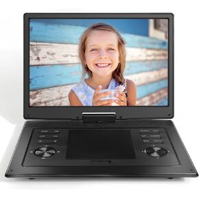 مشغل DVD محمول مقاس 17.9 بوصة مع شاشة كبيرة عالية الدقة مقاس 15.6 بوصة، بطارية قابلة لإعادة الشحن لمدة 4-6 ساعات، مكبرات صوت مزدوجة، منطقة خالية، جهاز تحكم عن بعد، يدعم مزامنة تنسيقات الأقراص المتعددة، USB/SD، أسود in Kuwait