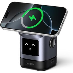 UGREEN Uno Qi2 Certified 15W Wireless Charger Stand, 2-in-1 Foldable Charging Station Compatible with iPhone 16/15/14/13/12 Series, AirPods 2/3/Pro (No AC Adapter)