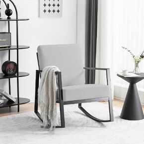 Deodar Rocking Chair Glider Rocker for Nursery Upholstered Accent Chair Modern Armchair Cozy for Living Room Bedroom Offices Comfortable Chair Transfer Printed Wood Chair Light Gery