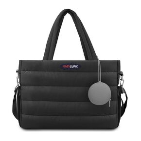 Diaper Bag Tote with Silicone Pacifier Case,Lightweight Puffer Tote Bag with Shoulder Straps Mommy Bag for Hospital,Travel Baby Bag for Mom and Dad (Black)