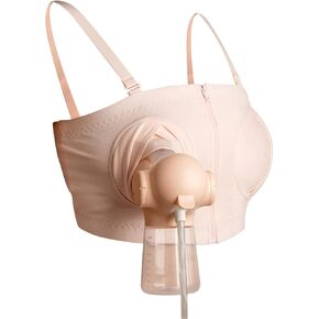 ANNABELLA Hands Free Pumping Bra: Adjustable and Detachable with Central Zip Panel Nude