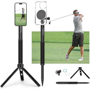Golf Tripod Monopod with Bluetooth Control, Magnetic Golf Film Stick 52" Adjustable Aluminum, Golf Swing Training Aid Compatible with iPhone Android Phones Action Camera Insta Gopro