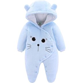 JiAmy Newborn Baby Winter Hooded Romper Fleece Snowsuit Jumpsuit Cartoon Cat Outfits 0-12 Months