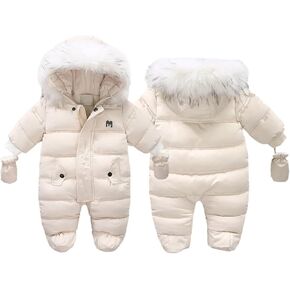BYFRI Baby Boys Girls Snowsuit with Gloves Toddler Winter Hooded Footie Infant Warm Jumpsuit Outerwer Thick Newborn Coat in Saudi Arabia