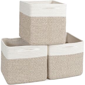 ZLG Cube Storage Bins for Shelf 11x11 Inch Suqare Rope Baskets Baby Toy Organzier Nursery Cube Storage Shelves Woven Storage Basket for Closet, Brown