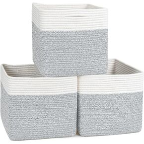 ZLG Cube Storage Bins for Shelf 11x11 Inch Suqare Rope Baskets Baby Toy Organzier Nursery Cube Storage Shelves Woven Storage Basket for Closet, Brown