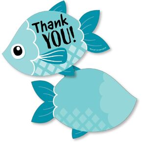 Big Dot of Happiness Let’s Go Fishing - Shaped Thank You Cards - Fish Themed Birthday Party or Baby Shower Thank You Note Cards with Envelopes - Set of 12