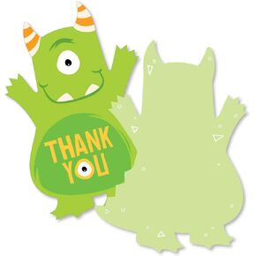 Big Dot of Happiness Monster Bash - Shaped Little Monster Birthday Party or Baby Shower Thank You Note Cards with Envelopes - Set of 12