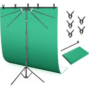 حامل خلفية LOMTAP للحفلات مقاس 4.6 أقدام × 6 أقدام، شريط عرضي على شكل حرف T قابل للتعديل مع مجموعة حامل لافتة خلفية شاشة خضراء 2 في 1 للحفلات، والتقاط الصور، والفيديو الفوتوغرافي، والبث المباشر