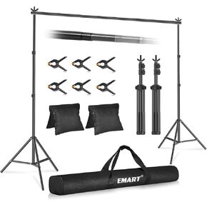 EMART Backdrop Stand 10x7ft(WxH) Photo Studio Adjustable Background Stand Support kit with 2 Crossbars, 8 Clamps, 2 Sandbags and Carry Bag for Parties, Events Decoration, Wedding, Photography