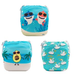 ALVABABY Swim Diaper Large Size Baby Swim Diapers 2pcs Reusable Washable Adjustable for Swimming Lesson Baby Toddler Girls 0-3T Fish Sailboat ZSW09-10-DA