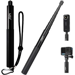 HSU 59"/150cm Invisible Selfie Stick for Insta360, Extension Monopod Pole for Insta360 X4, X3, X2, X, Insta 360 ONE R, RS, GoPro, DJI Action Camera