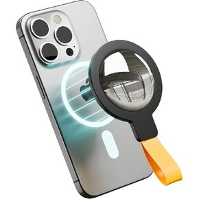 Magnetic Phone Selfie Mirror, Portable Makeup Mirror for iPhone 15/14/13/12, MagSafe Cases, and All Smartphones, Convex Wide Angle Mirror for Vlogging/Selfies/Video Recording (Black Yellow)