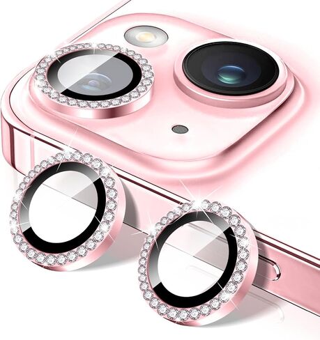 واقي عدسة الكاميرا Kucheed Diamond لهاتف iPhone 15/iPhone 15 Plus، غطاء كاميرا من الزجاج المقوى اللامع، حلقات معدنية فردية بمحاذاة تلقائية، ملصقات فيلم غطاء عدسة الكاميرا اللامعة in Kuwait