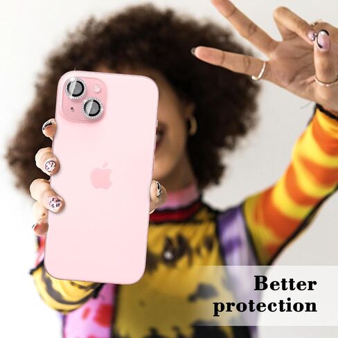 واقي عدسة الكاميرا Kucheed Diamond لهاتف iPhone 15/iPhone 15 Plus، غطاء كاميرا من الزجاج المقوى اللامع، حلقات معدنية فردية بمحاذاة تلقائية، ملصقات فيلم غطاء عدسة الكاميرا اللامعة in Kuwait